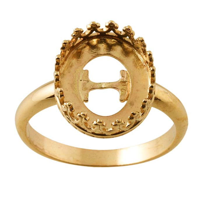 14K Yellow Gold Gallery Wire Oval Cabochon Ring Mounting