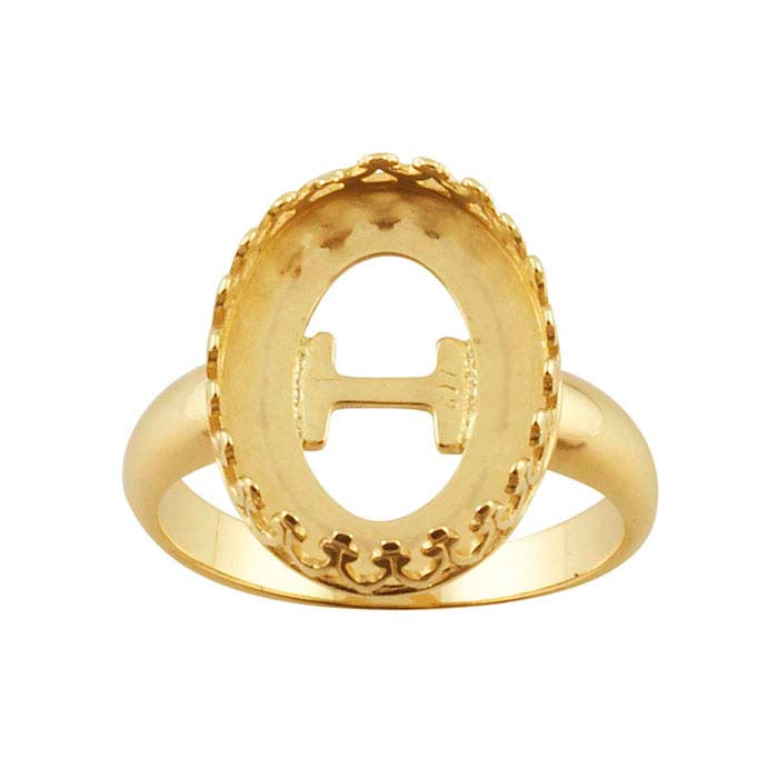 14K Yellow Gold Gallery Wire Oval Cabochon Ring Mounting