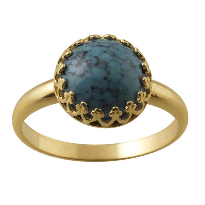 14K Yellow Gold Gallery Wire Round Cabochon Ring Mounting