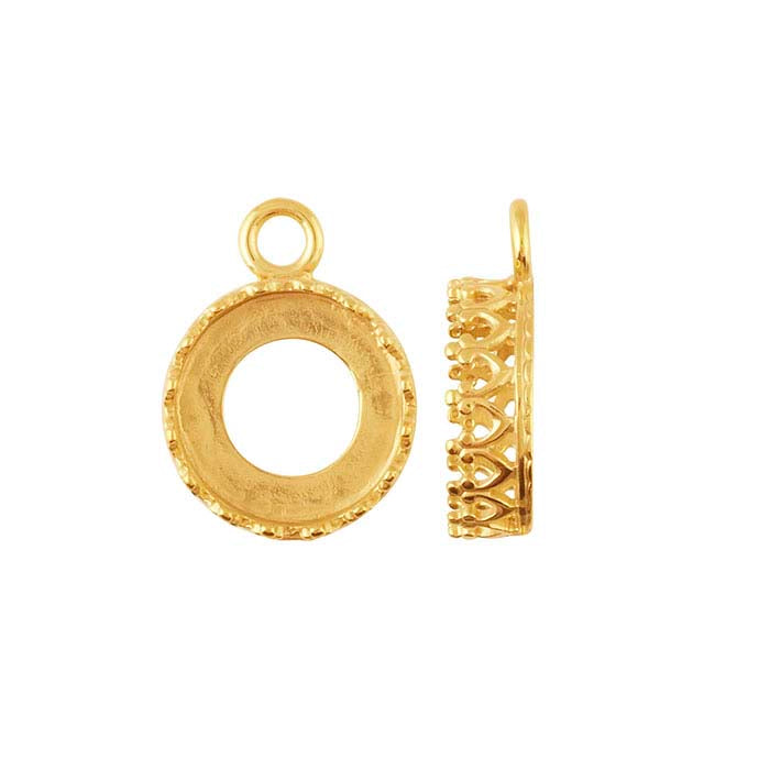14K Gult Guld 10mm Rund Galleri Tråd Cabochon Komponentfäste