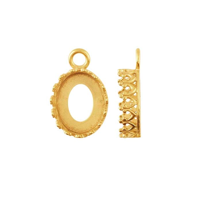 Montatura per cabochon ovale 10 x 8 mm in filo galleria in oro giallo 14K