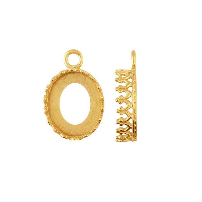 Componente di montatura cabochon ovale 12 x 10mm in filo da galleria in oro giallo 14K