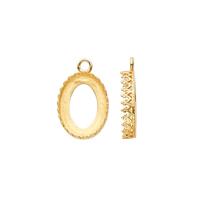 14K Gult Guld 18 x 13 mm Oval Galleri Tråd Cabochon Komponent Fäste