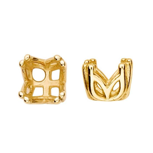Montatura a 4 punte doppie pre-intagliata rotonda da 4 mm in oro giallo 14K