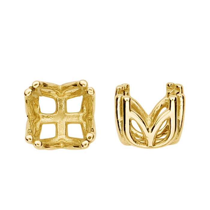 Montatura a 4 punte doppie pre-intagliata rotonda da 5mm in oro giallo 14K
