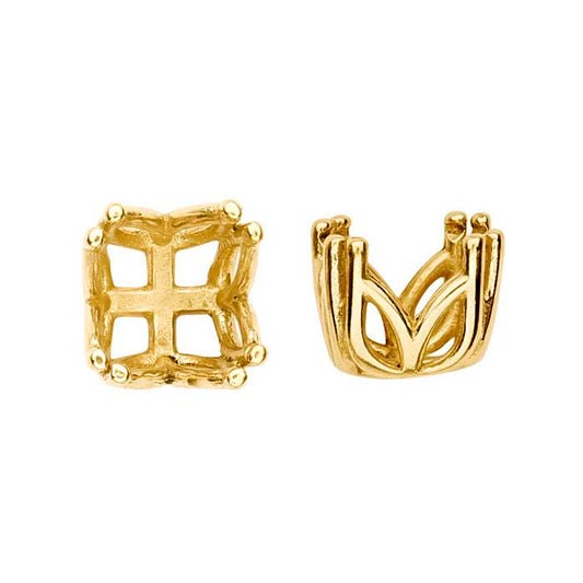 Montatura a 4 punte doppie pre-intagliata rotonda da 6 mm in oro giallo 14K
