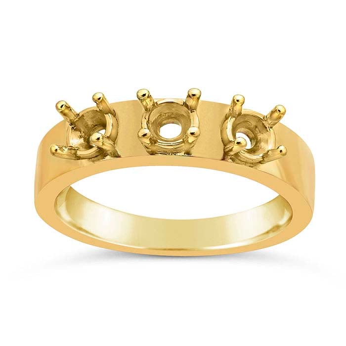 14K Gult Guld Tre-Stens Ringfattning
