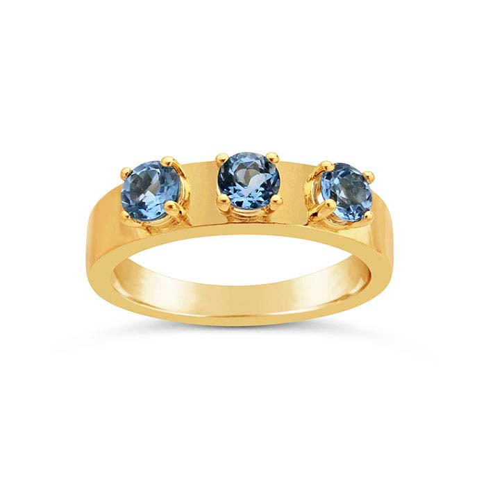 14K Gult Guld Tre-Stens Ringfattning