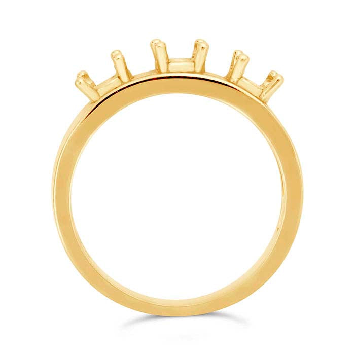 14K Gult Guld Tre-Stens Ringfattning