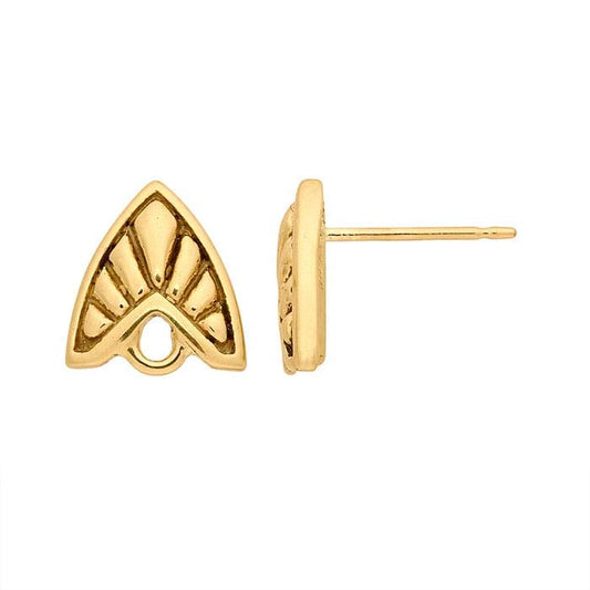 Orecchino a perno Chevron scanalato in oro giallo 14K con anello chiuso