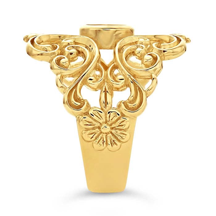 14K Yellow Gold Filigree Round Cabochon Ring Mounting