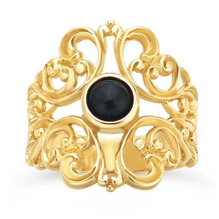 14K Yellow Gold Filigree Round Cabochon Ring Mounting