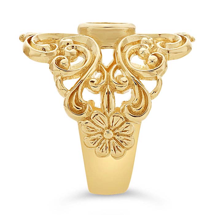 14K Yellow Gold Filigree 6 x 4mm Round Cabochon Ring Mounting