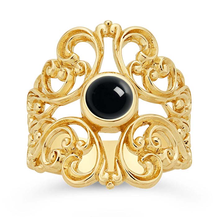 14K Yellow Gold Filigree 6 x 4mm Round Cabochon Ring Mounting