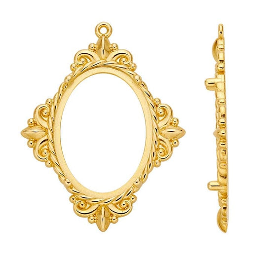 14K黄色黄金30 x 22毫米椭圆形凸面扭转吊坠托架