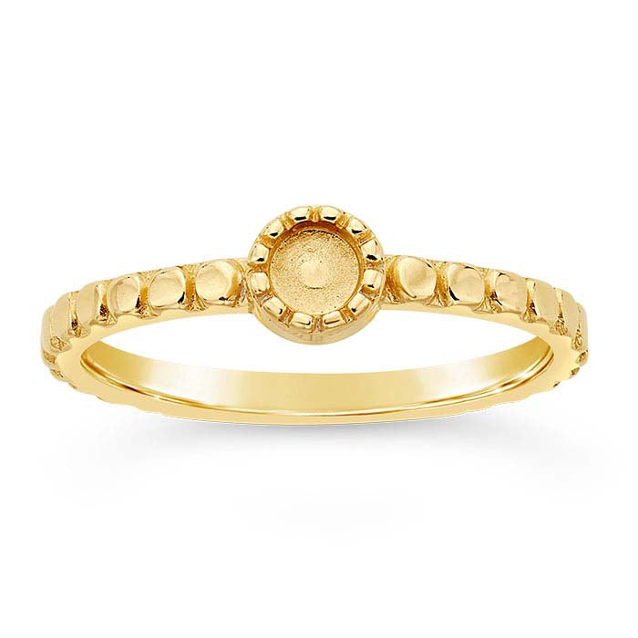14K Yellow Gold Beaded Round Ring Mounting