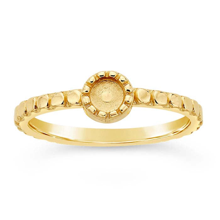 14K Yellow Gold Beaded Round Ring Mounting