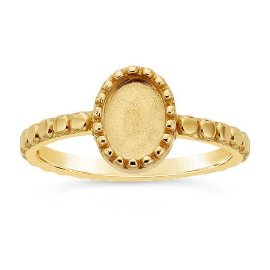 14K Yellow Gold Beaded 7 x 5mm Oval Ring Mounting