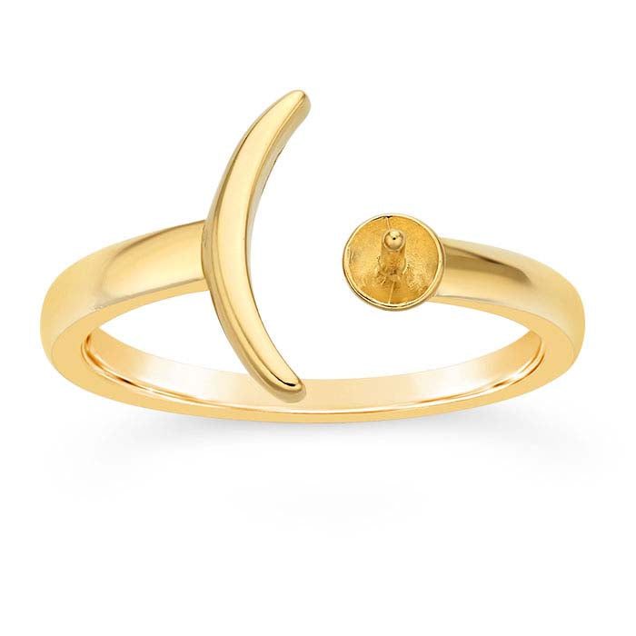 14K Yellow Gold Crescent Moon Pearl Ring Mounting