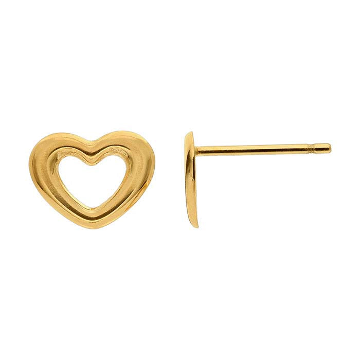 14K Yellow Gold Open Heart Post Earring