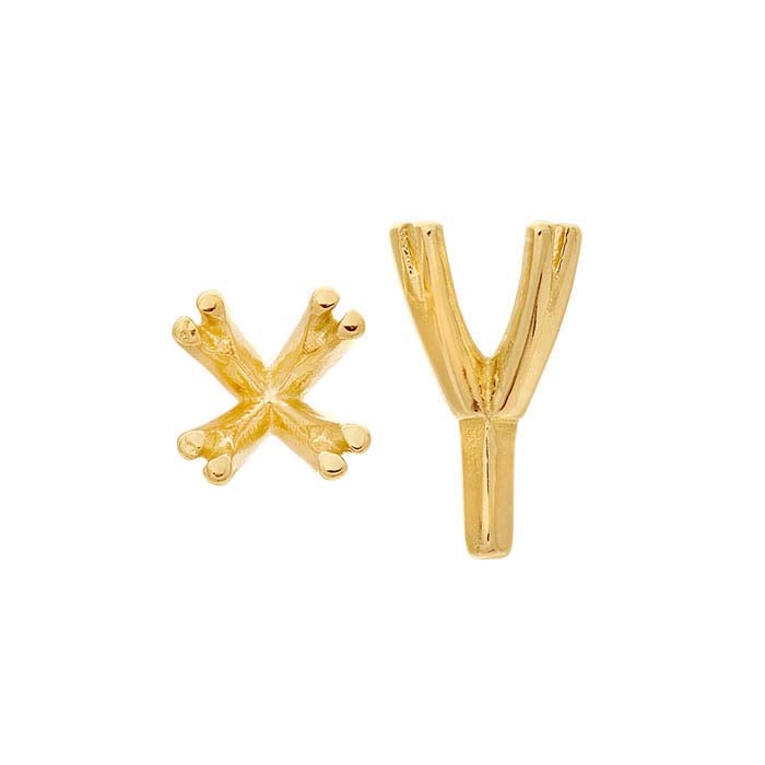 Montatura doppia a 4 griffe con perno, rotonda da 3mm in oro giallo 14K