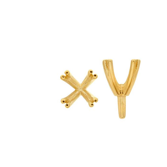 Montatura doppia a 4 punte con perno, rotonda da 4 mm, in oro giallo 14K