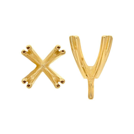 Montatura doppia a 4 punte con perno, rotonda da 6 mm in oro giallo 14K