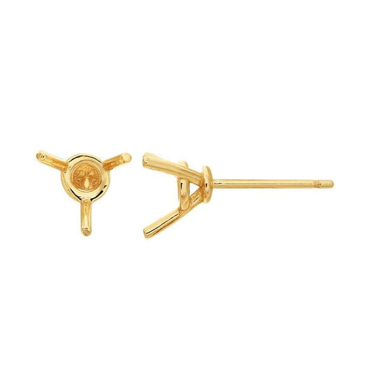 Montatura per orecchino a perno rotondo da 3mm in oro giallo 14K pesante