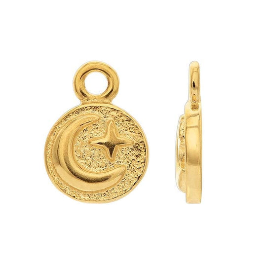 14K Yellow Gold Moon and Star Charm