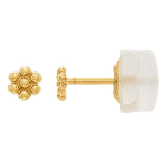 14K Yellow Gold Granulated Flower Post Earring