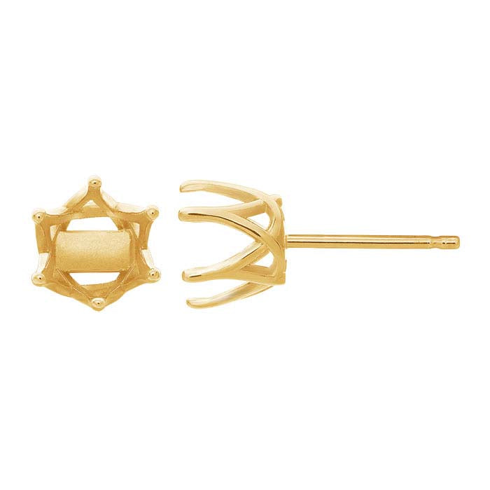 Montatura per orecchino a perno a forma di cuore a spirale rotonda da 7 mm in oro giallo 14K, con 6 griffe