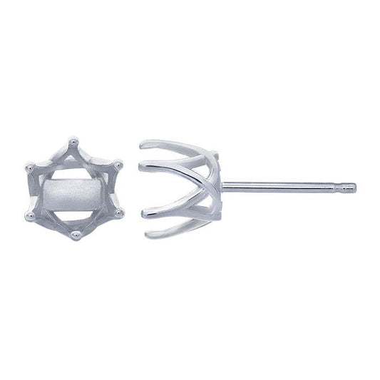 Montatura per orecchino a perno a forma di cuore a spirale rotonda da 6 mm in oro bianco 14K, con 6 griffe