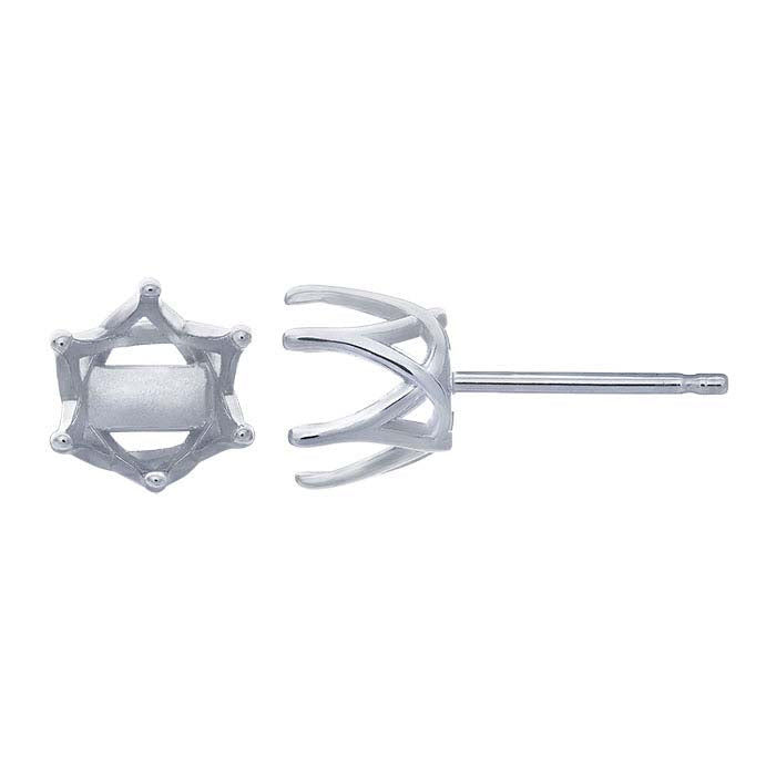 Montatura per orecchino a perno a forma di cuore a spirale rotonda da 7 mm in oro bianco 14K, con 6 griffe