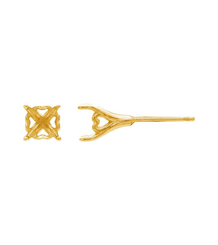 14K Gold Heart Scroll Round Post Earring Mounting