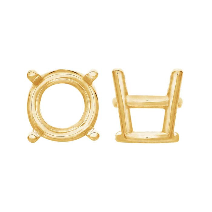 14K Gult Guld 9,5 mm Rund Korg 4-klor Infattning
