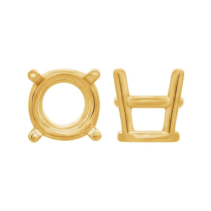 18K Gult Guld 5,5 mm Rund Korg 4-klor Infattning