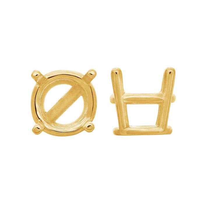 Montatura a cestello rotonda da 9,5 mm in oro giallo 18K con 4 griffe e barra
