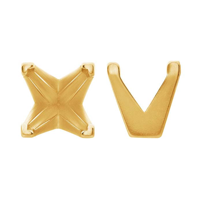 Impostazione a 4 punte a V a principessa da 4 mm in oro giallo 18K