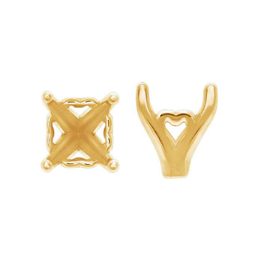 18K Yellow Gold Round Heart Scroll 4-Prong Setting