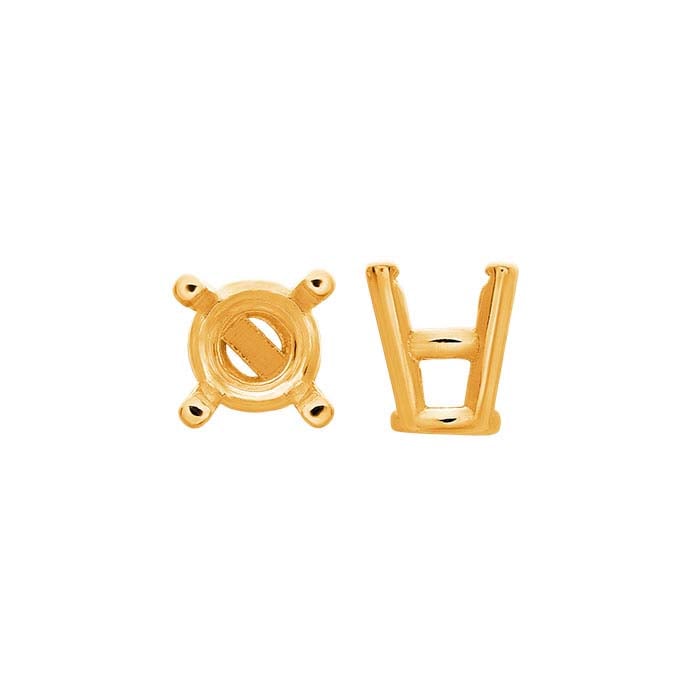 Montatura a cestello con 4 griffe pre-intagliata, tonda da 2,5 mm in oro giallo 14K con barra