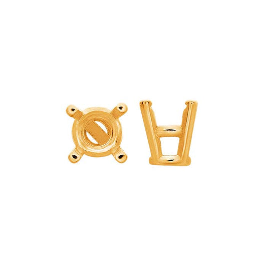 Montatura a cestello pre-intagliata rotonda da 5 mm in oro giallo 14K con 4 griffe e barra