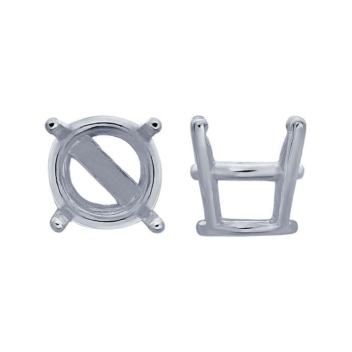 Montatura a cestello pre-intagliata rotonda da 6,5 mm in oro bianco 14K con 4 griffe e barra