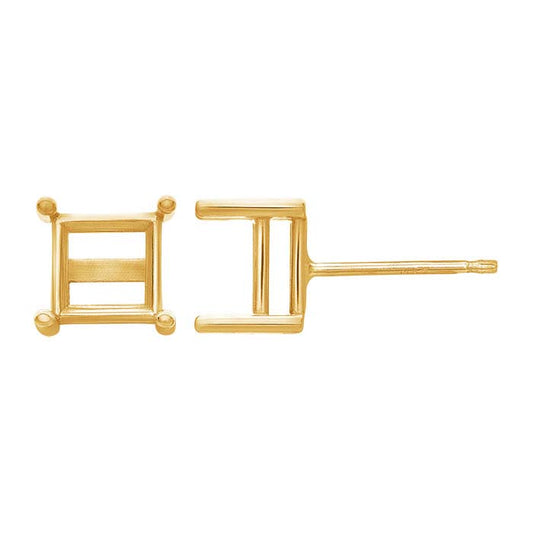 Montatura per orecchino a perno a cestello quadrato 3mm in oro giallo 14K