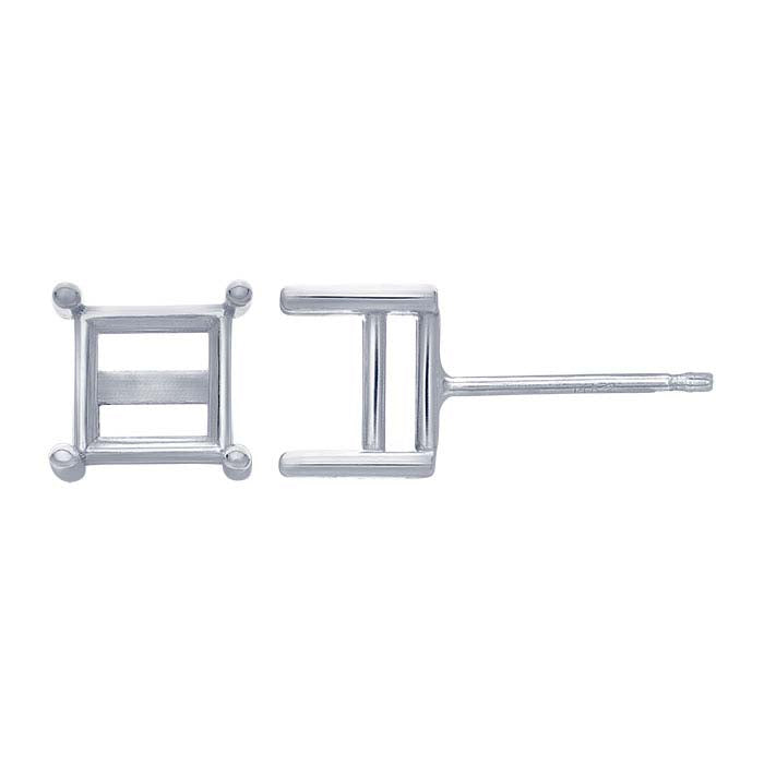 Montatura per orecchino a perno a cestello quadrato da 5,5 mm in oro bianco 14K