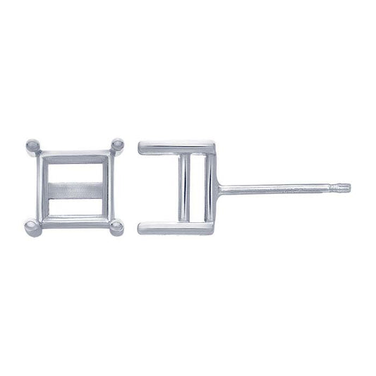 Montatura per orecchino a perno a cestello quadrato da 6,5 mm in oro bianco 14K
