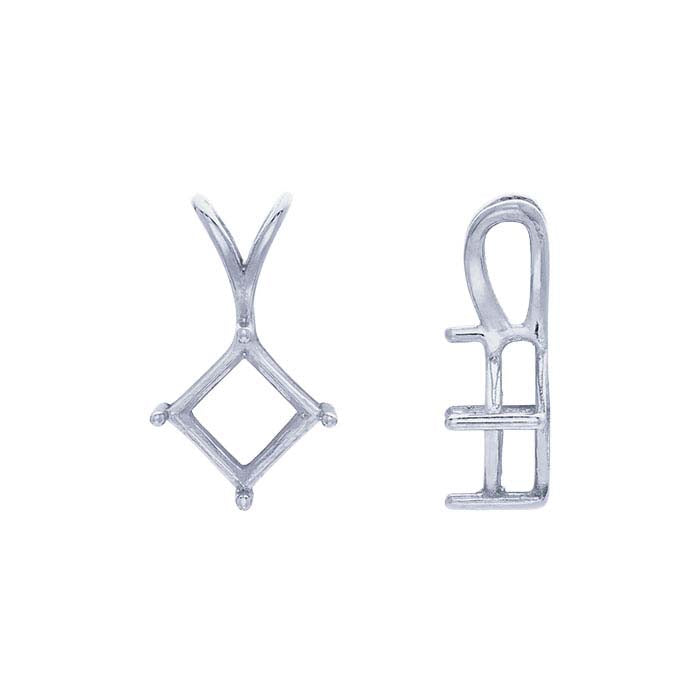14K White Gold Square Basket Pendant Mounting