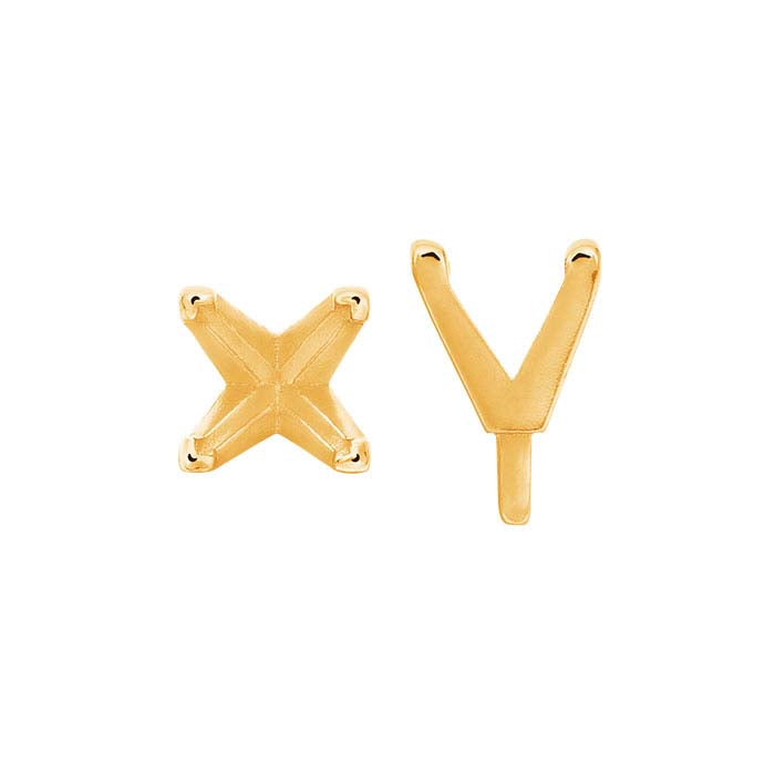 Montatura a 4 punte con perno, a V, principessa, in oro giallo 14K da 7,5 mm
