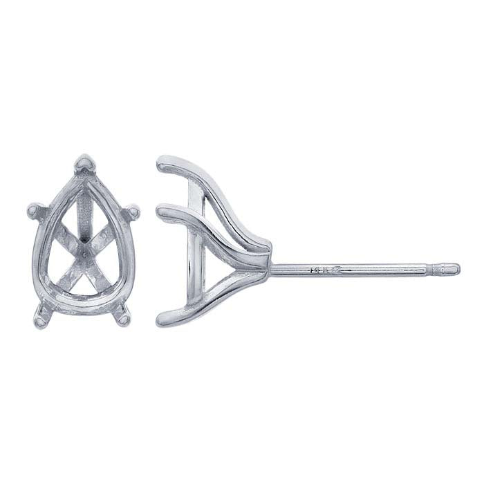 14K White Gold Pear Post Earring Mounting