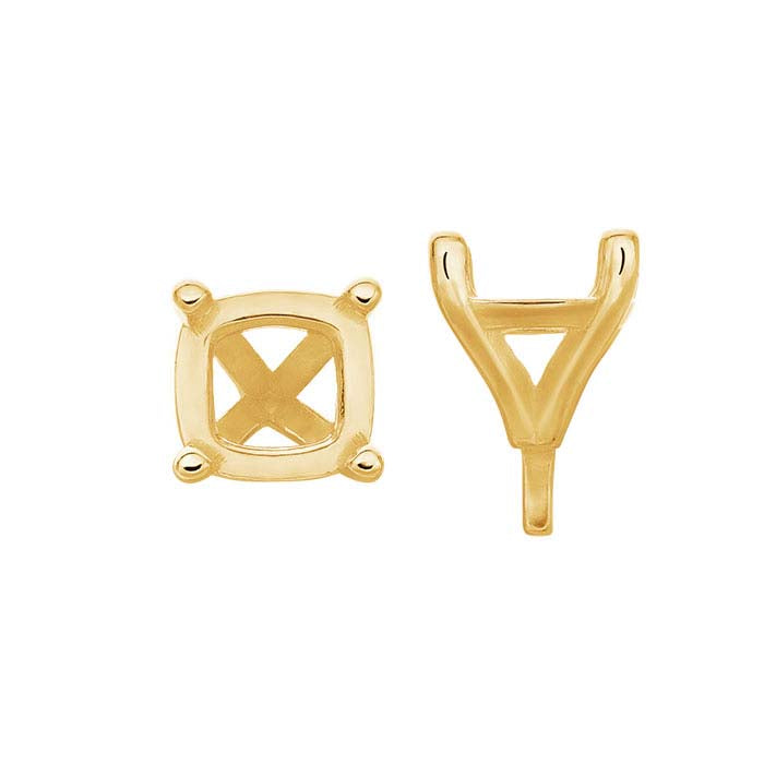 Impostazione a 4 punte con perno in oro giallo 14K, cuscino da 7,5 mm