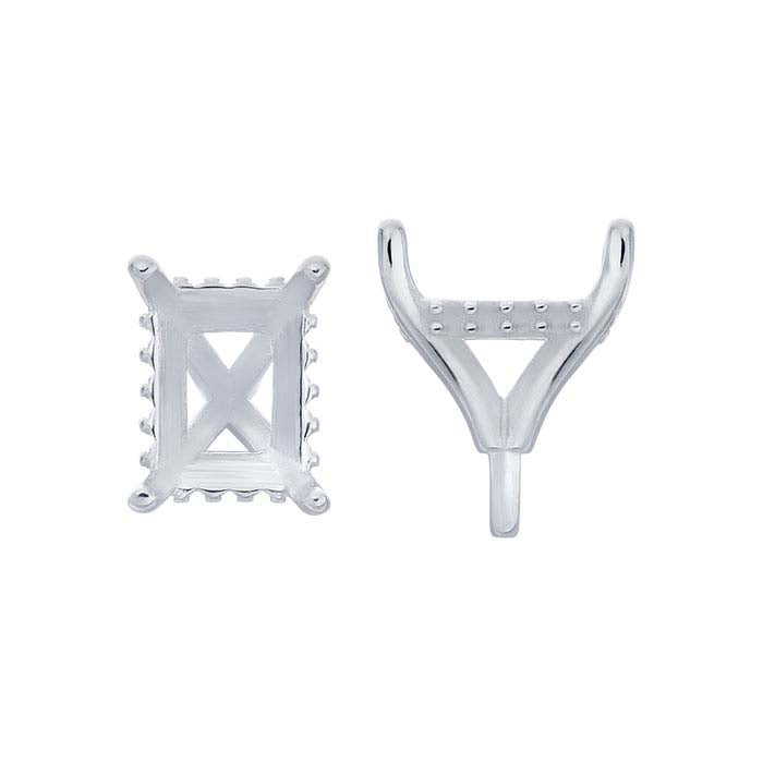 Impostazione a 4 punte con perno in oro bianco 14K, taglio smeraldo 7 x 5 mm